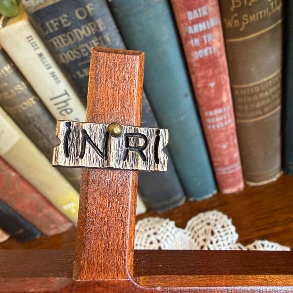 Vintage Bronze and Wood Crucifix - Picture 10 of 15